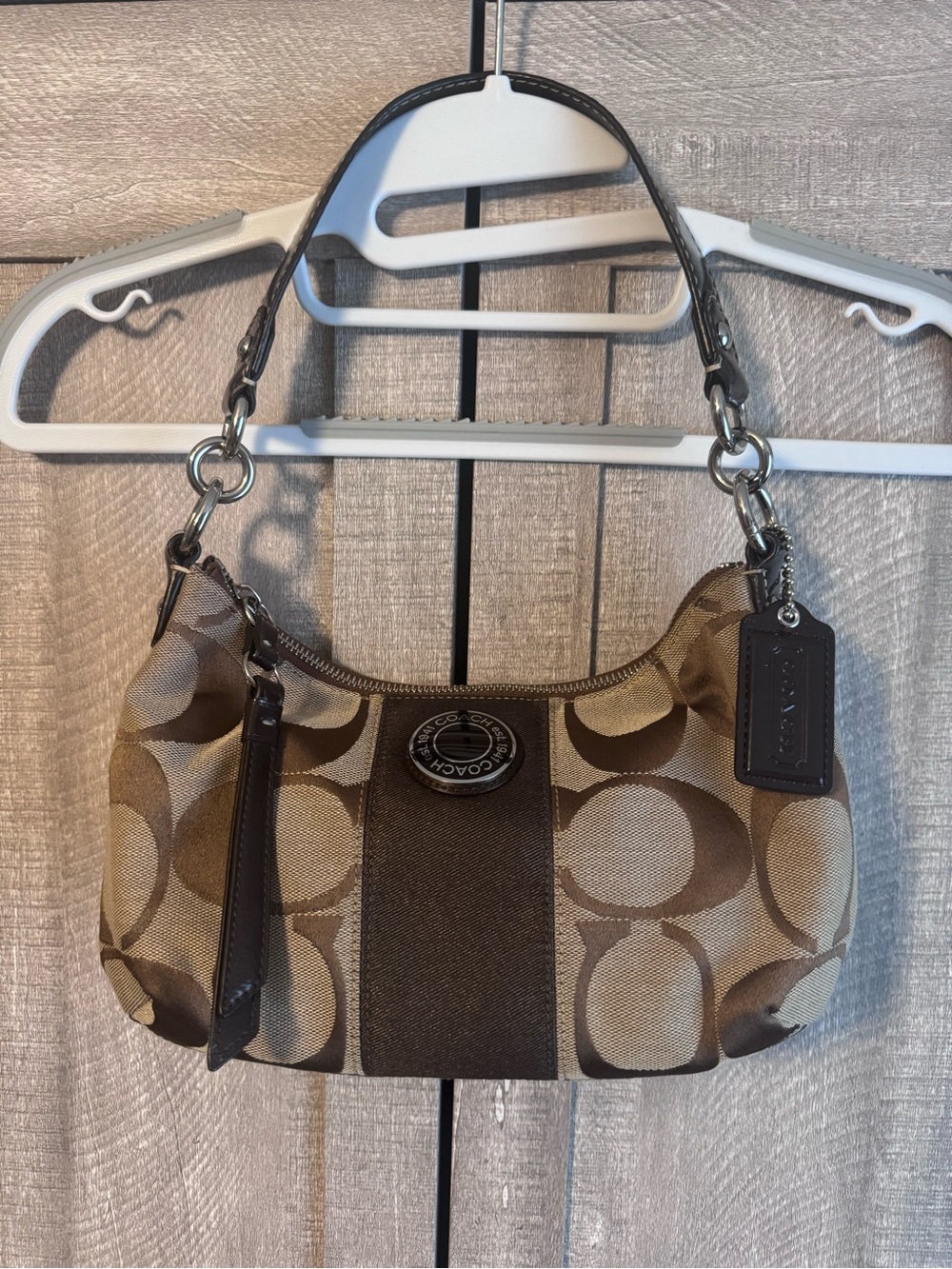Coach Tan and Brown Signature Canvas Shoulder Bag